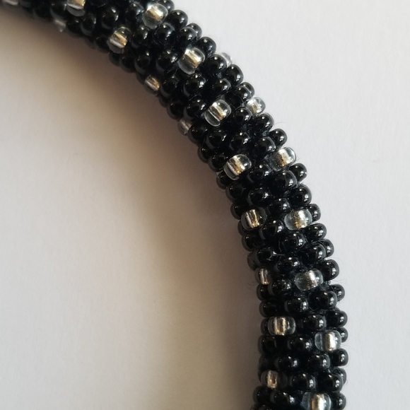 Beaded roll on bangle bracelet black seed beads glass - Picture 6 of 8